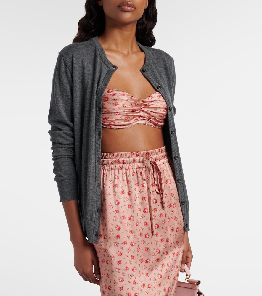 Floral draped silk satin bra