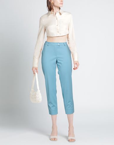 Woman Pants Azure Size 16 Cotton, Polyamide, Elastane