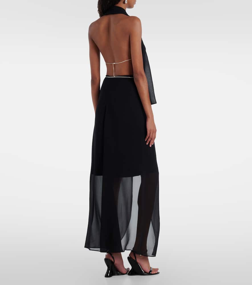 Chain-detail silk georgette wrap skirt