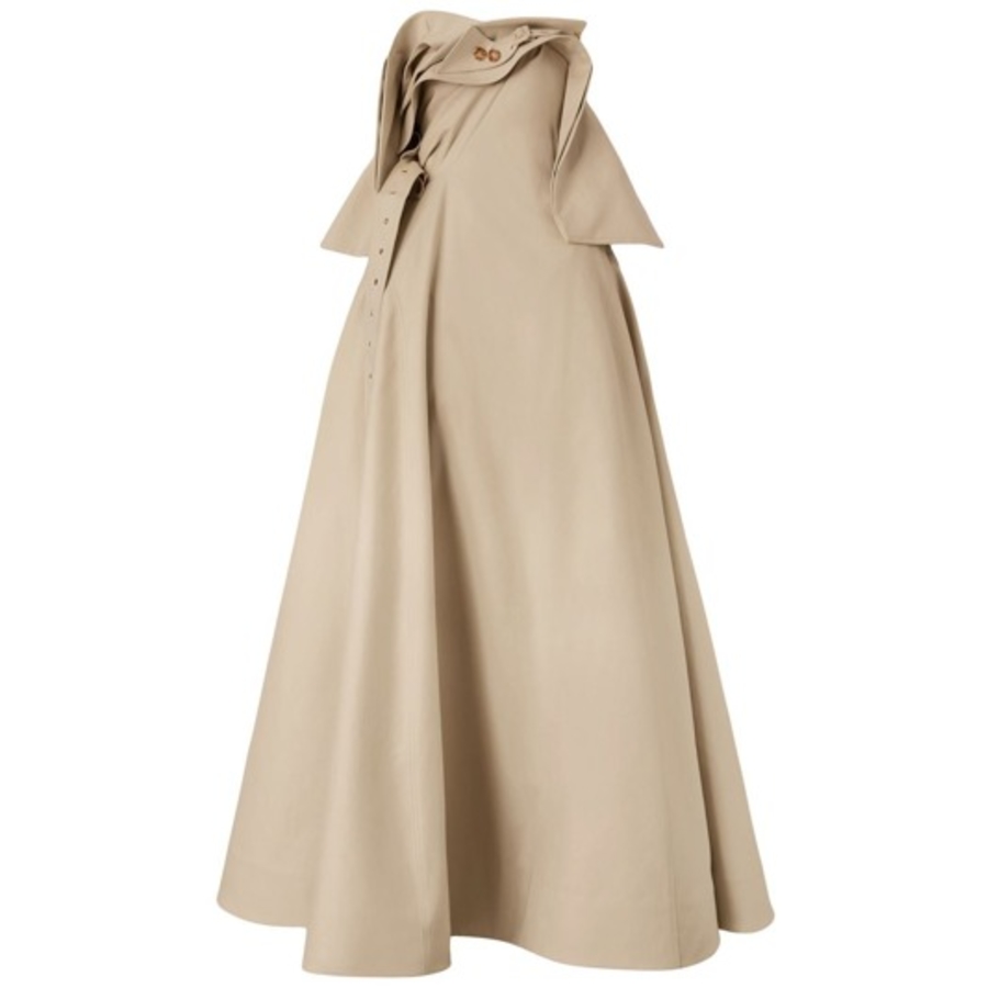 Ladies Soft Fawn Gabardine Belted Trench Gown Dress