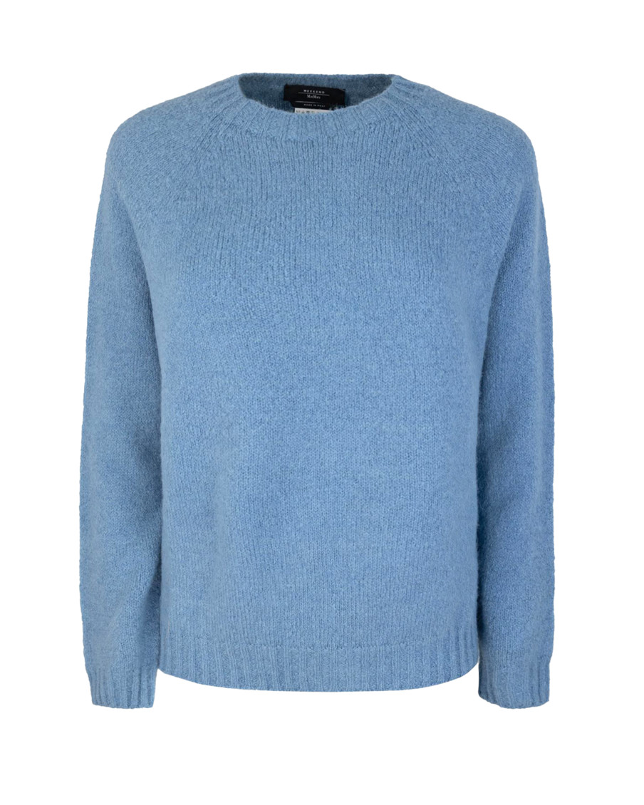 Blue Solid Crew Neck Sweater