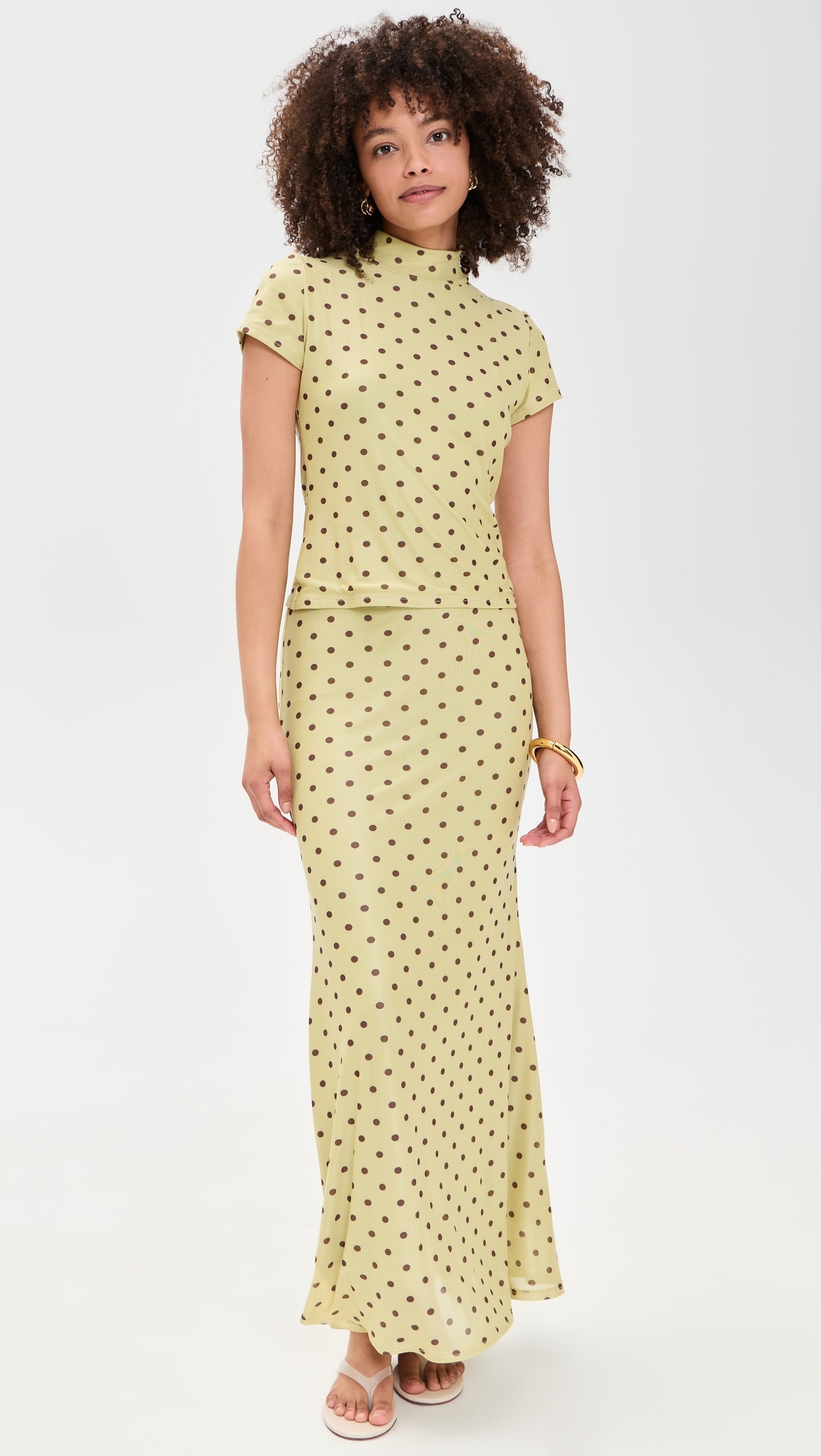 Polka Dot Mesh High Neck Top Pistachio/Brown