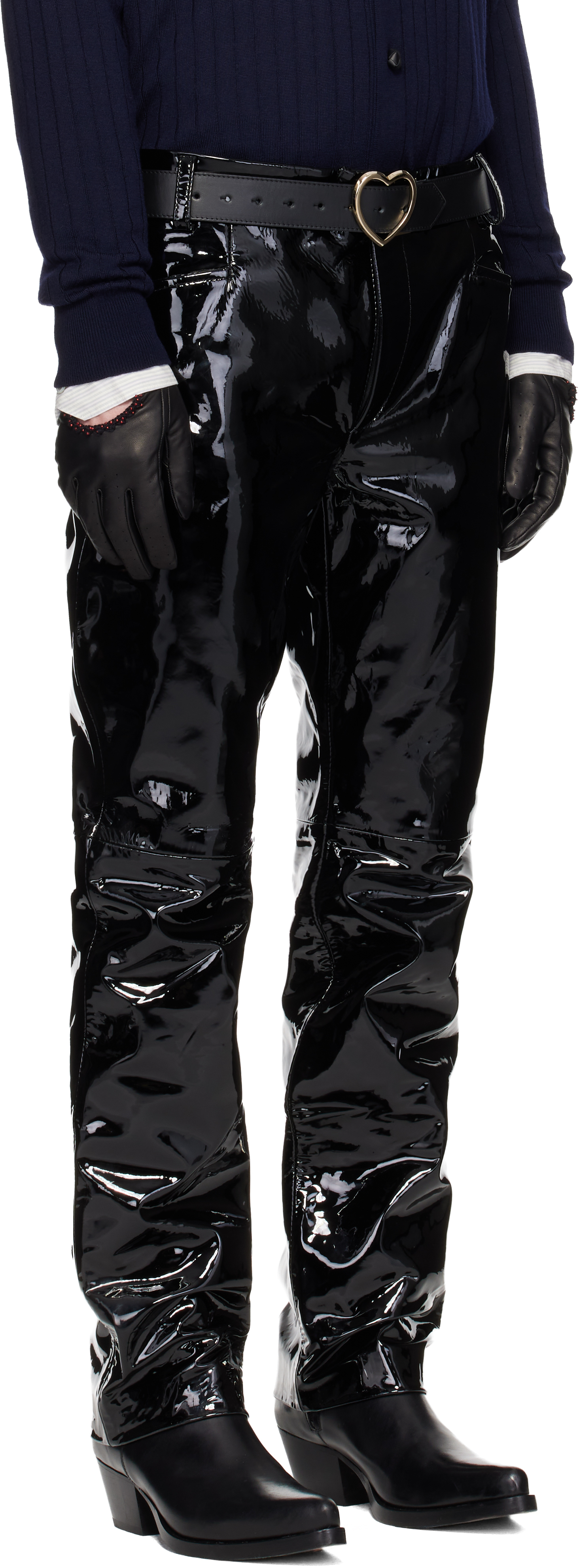 Black Straight Fit Leather Trousers
