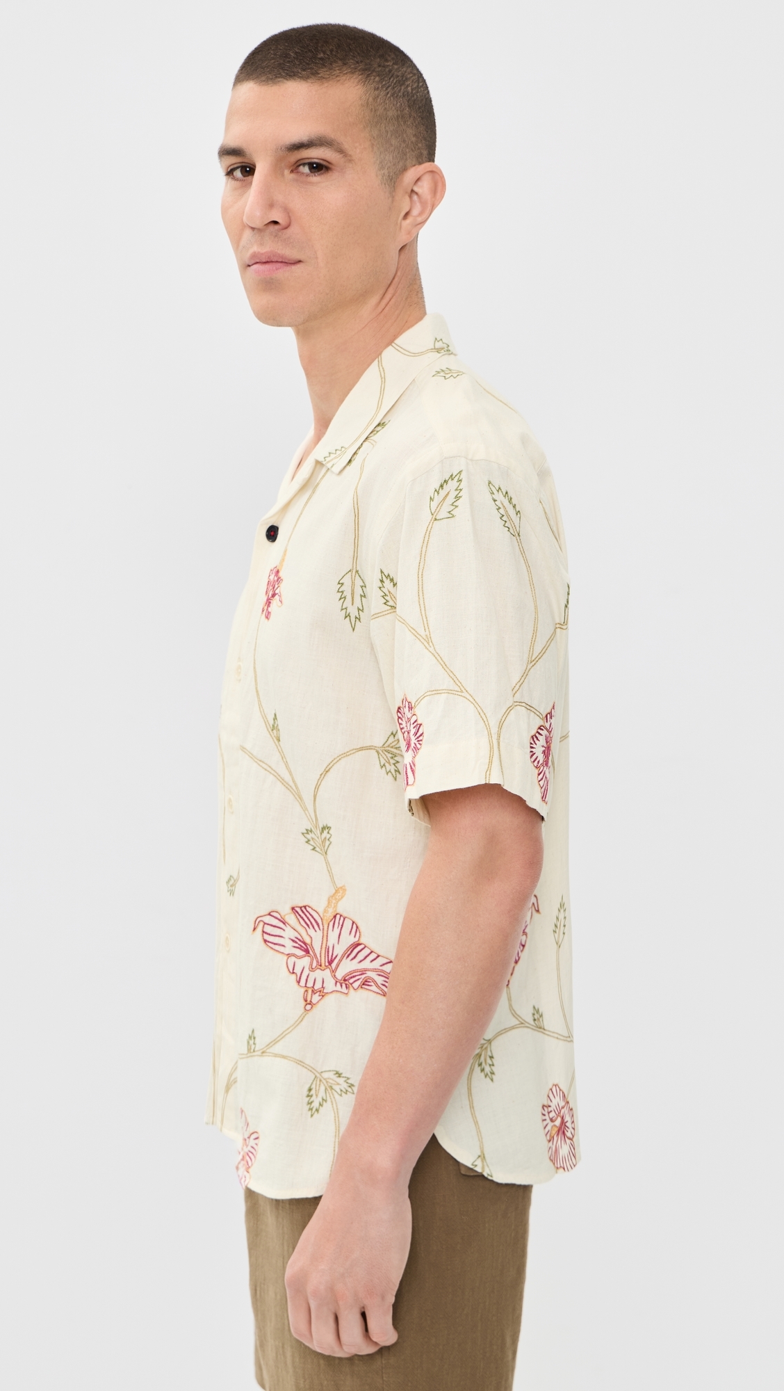 Ronen Hand Embroidered Floral Shirt Natural