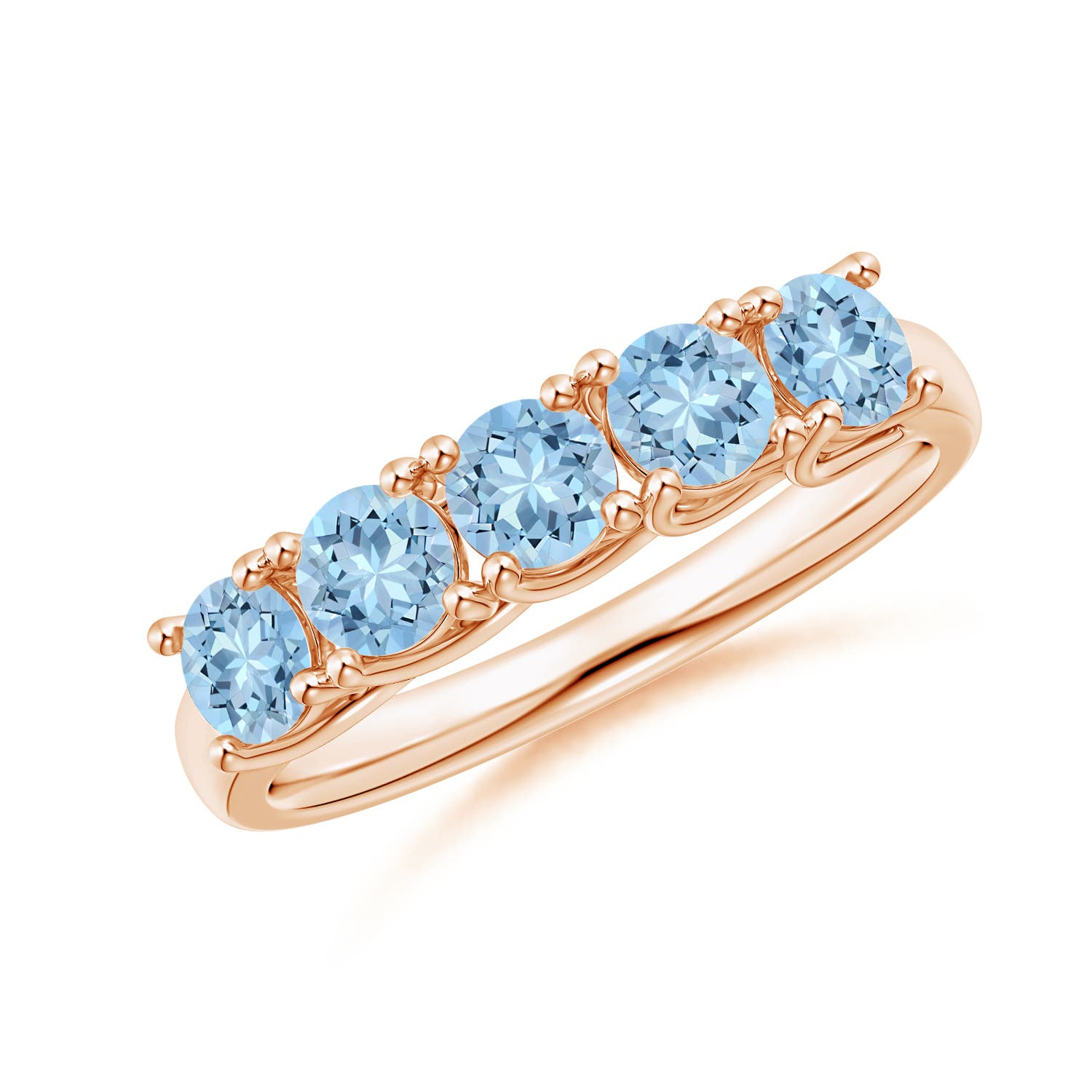Angara 0.9 Carat Half Eternity Five Stone Aquamarine Wedding Ring in 18K Rose Gold