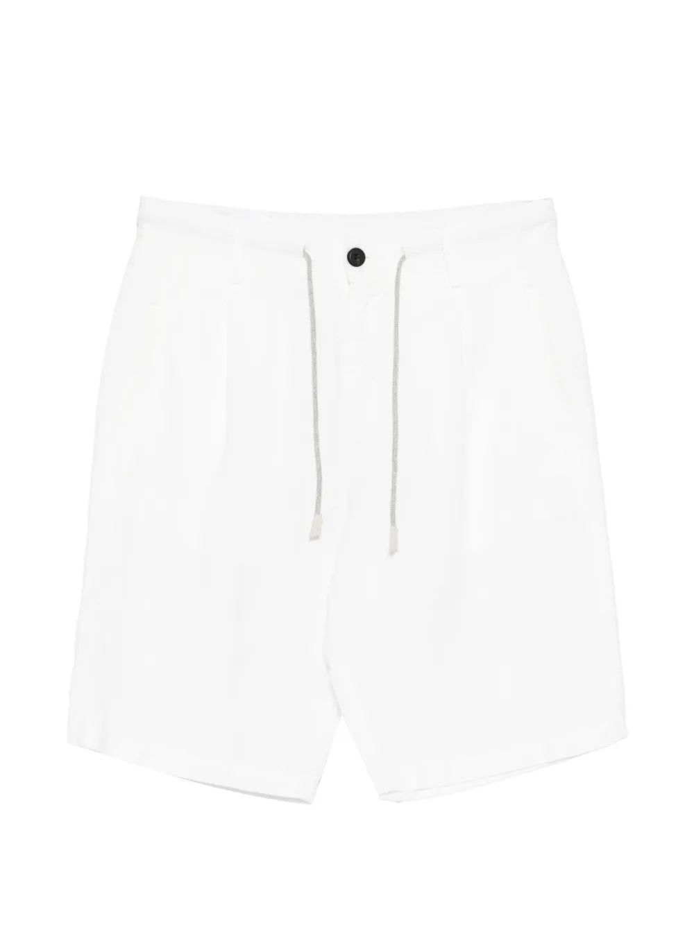 Pleated Cotton-Linen Bermuda — white