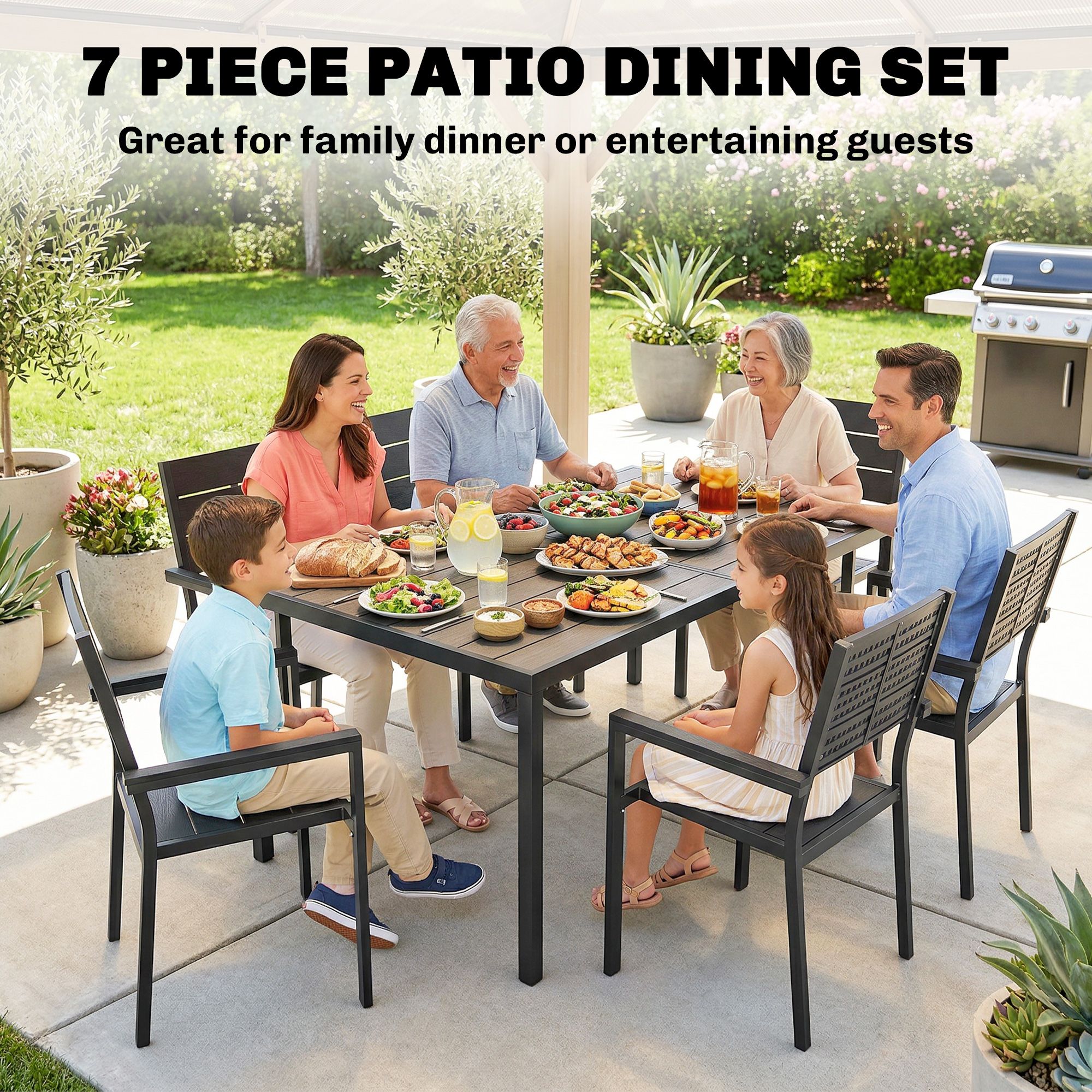 Outsunny 7 Pieces Outdoor Dining Set, Garden Table And Chairs Set, Black