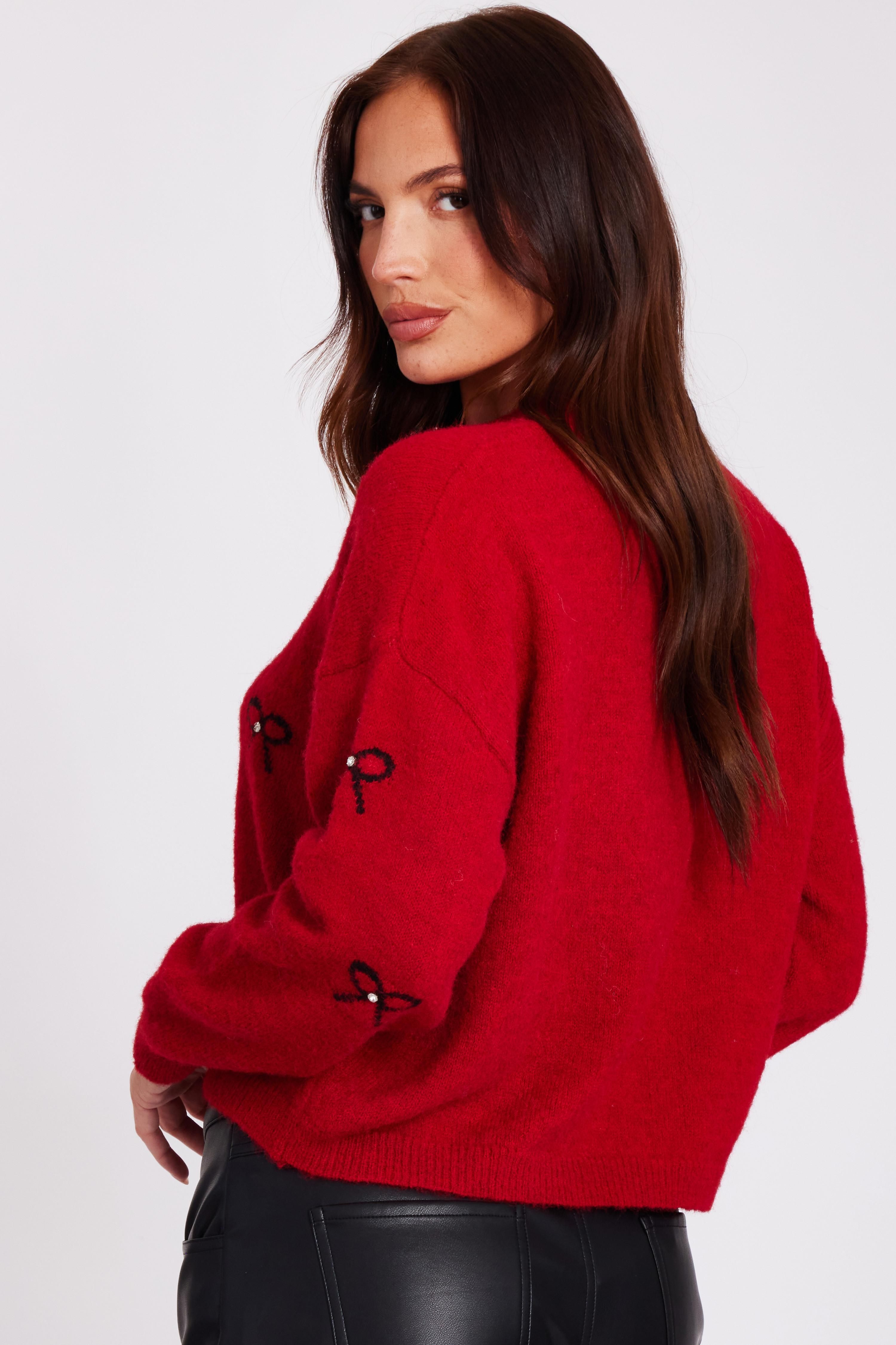 Quiz Women's Red Knitted Bow Jumper | : Mediu