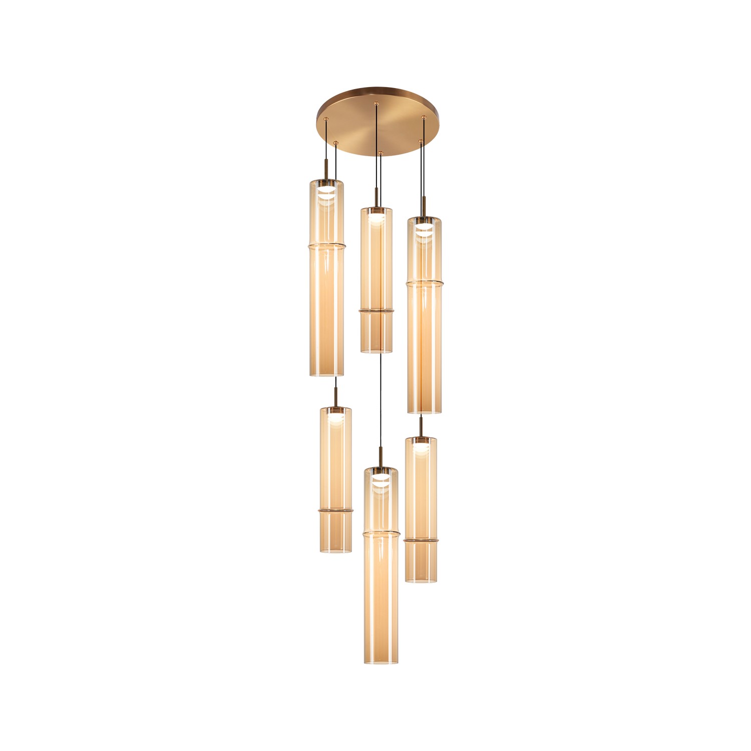 Aged Gold Brass + Amber Glass Chandelier from the Bambu Collection