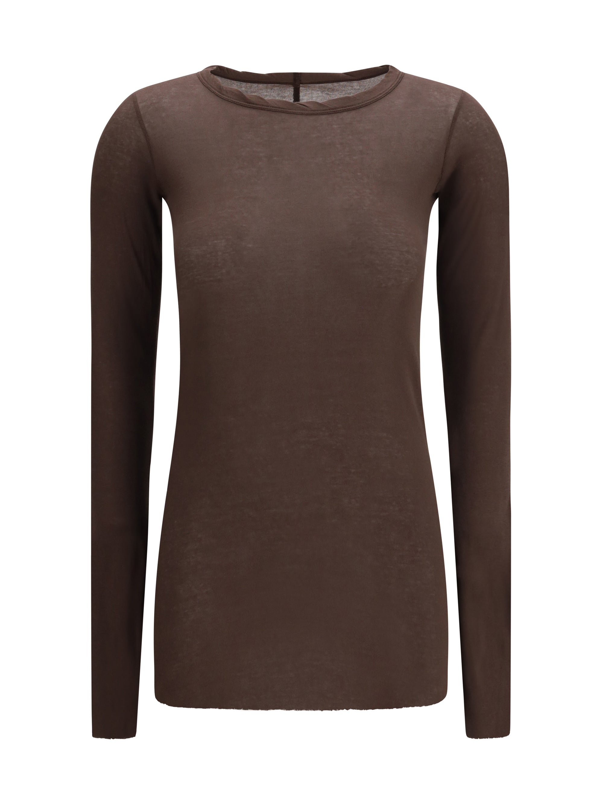 Ribbed Crew Neck Cotton T-Shirt — Brown