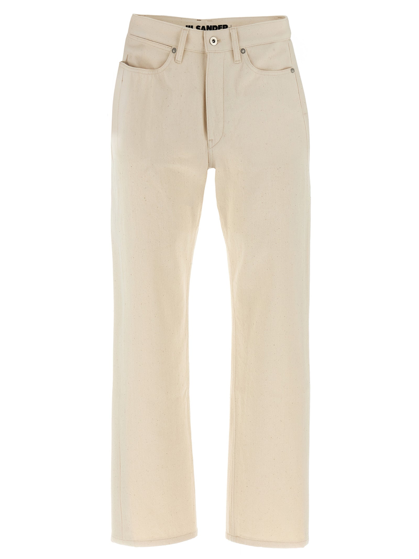 High-Waist Cropped Denim Jeans — Beige