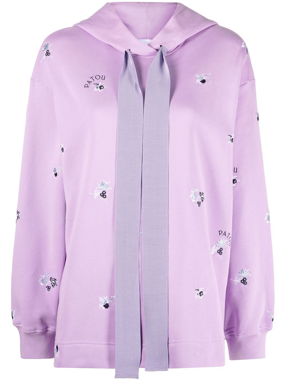 Floral-embroidered drawstring hoodie - Pink