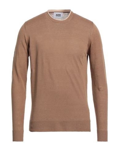 Alpha Studio Man Sweater Camel Size 40 Linen, Cotton