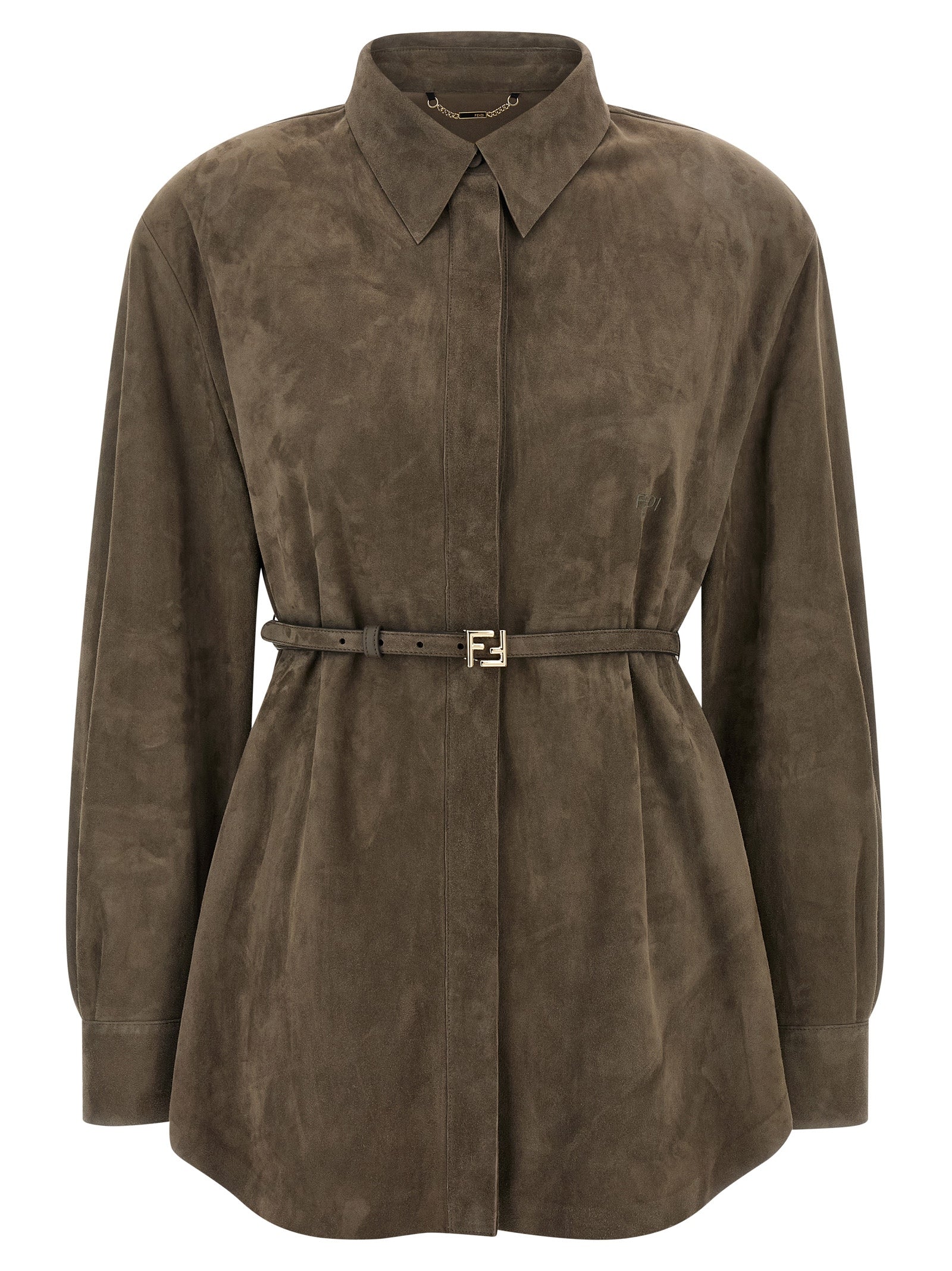 Lamb Suede Belted Blouse — Gray