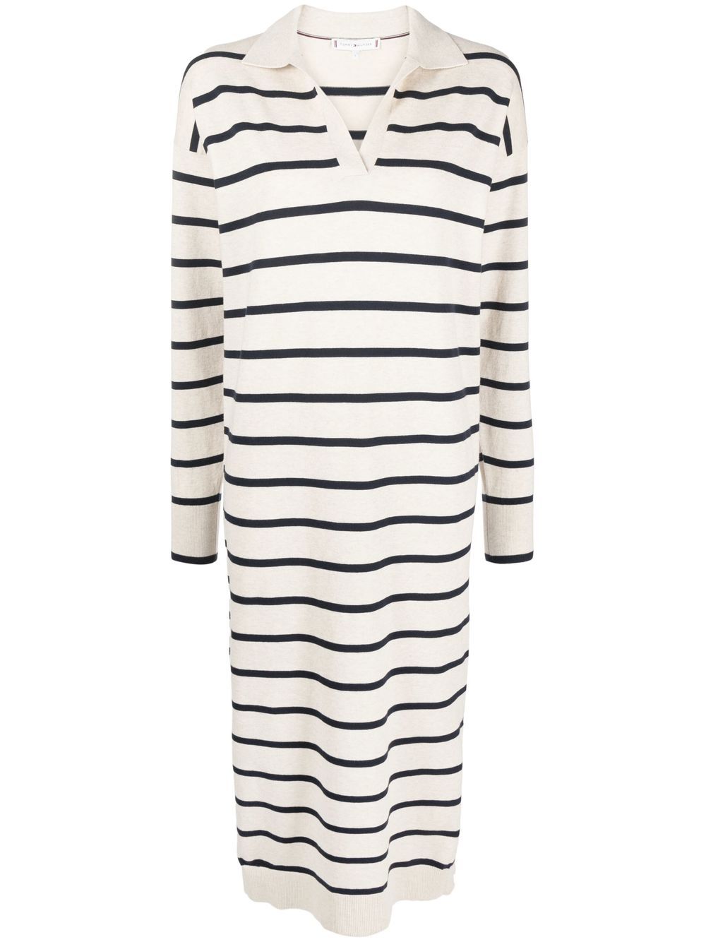 Striped long-sleeved midi dress - Neutrals