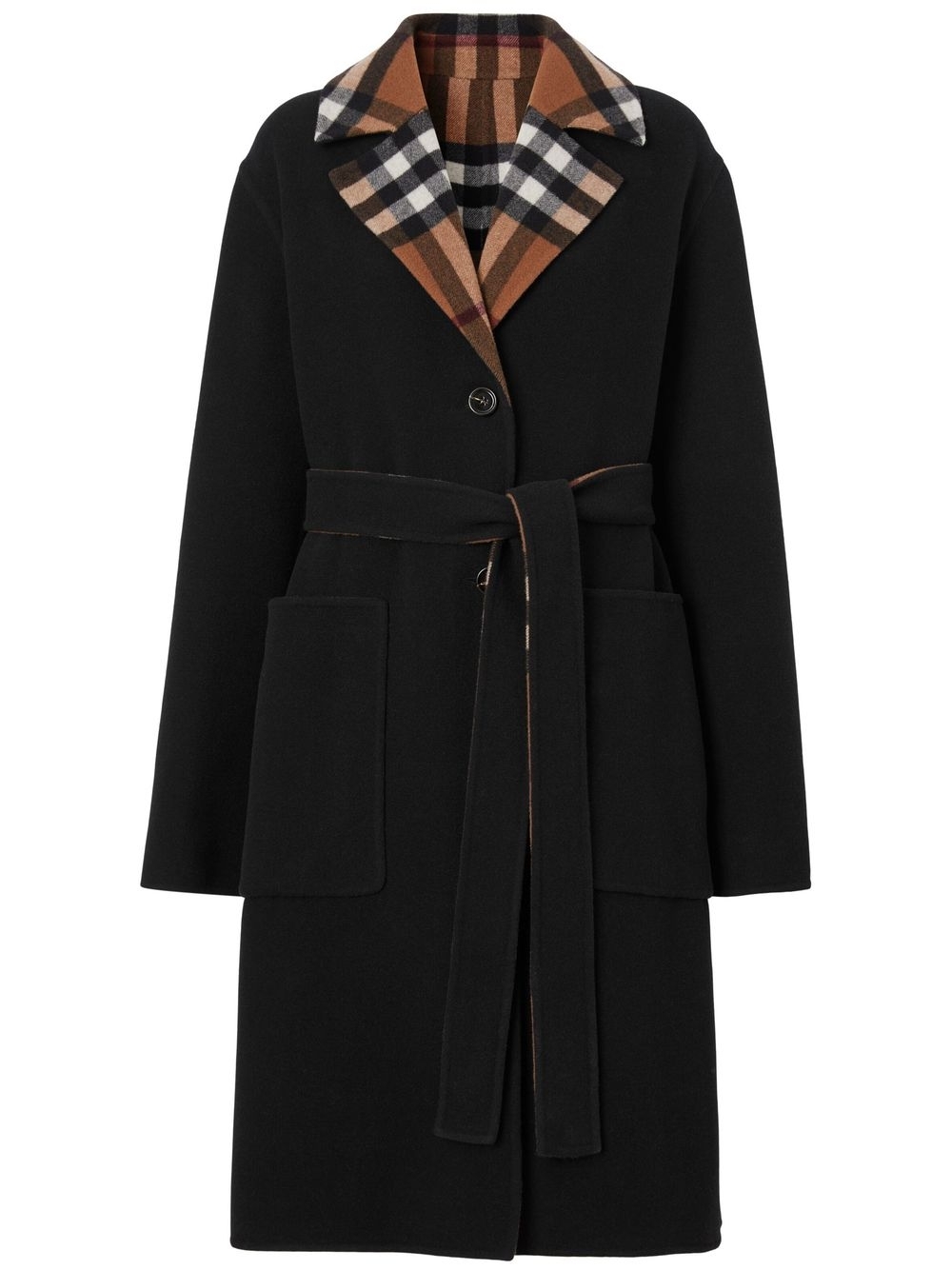 Check-pattern reversible wool coat - Brown