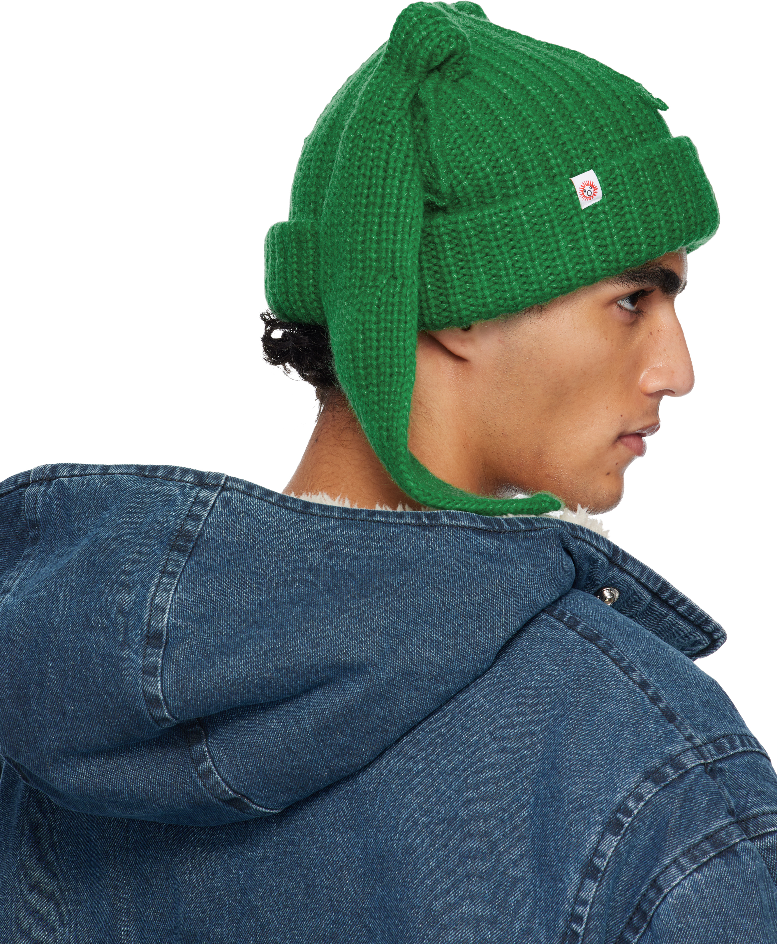 Green Mohair Chunky Rabbit Beanie