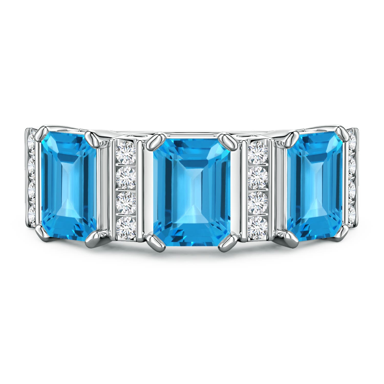 Lee Harris x Angara 3.89 CTW Swiss Blue Topaz and Diamond Modern Art Deco Inspired Semi Eternity Ring in Platinum