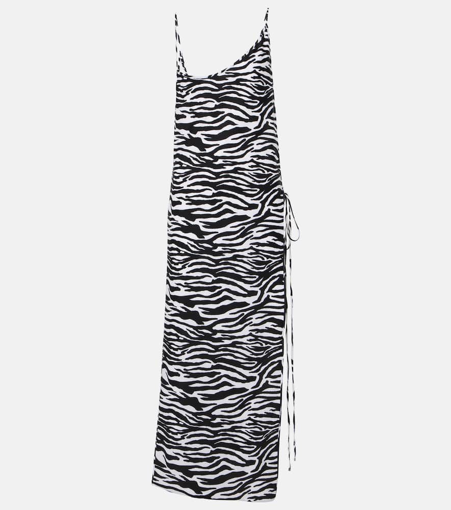 Zebra-print side-slit midi dress