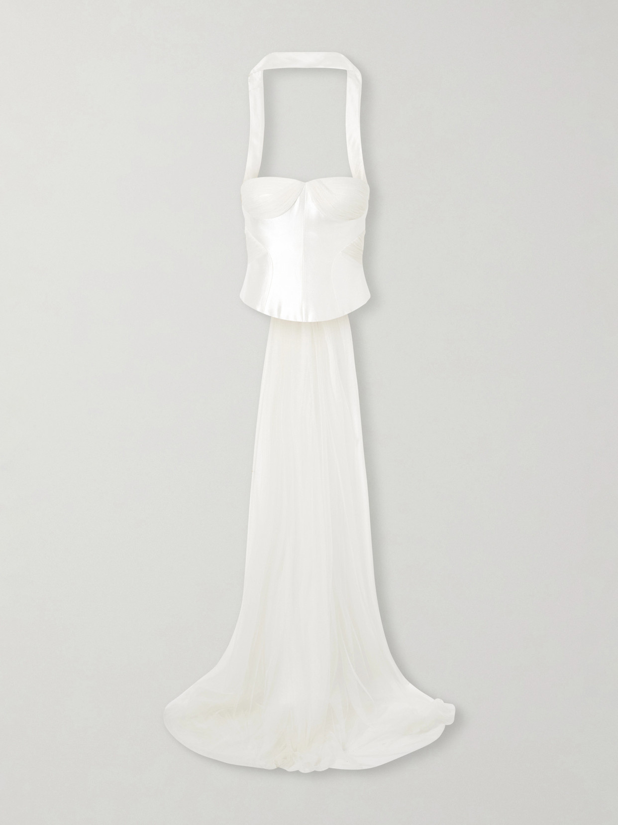 Viola Gathered Draped Tulle-trimmed Wool And Silk-blend Twill Top