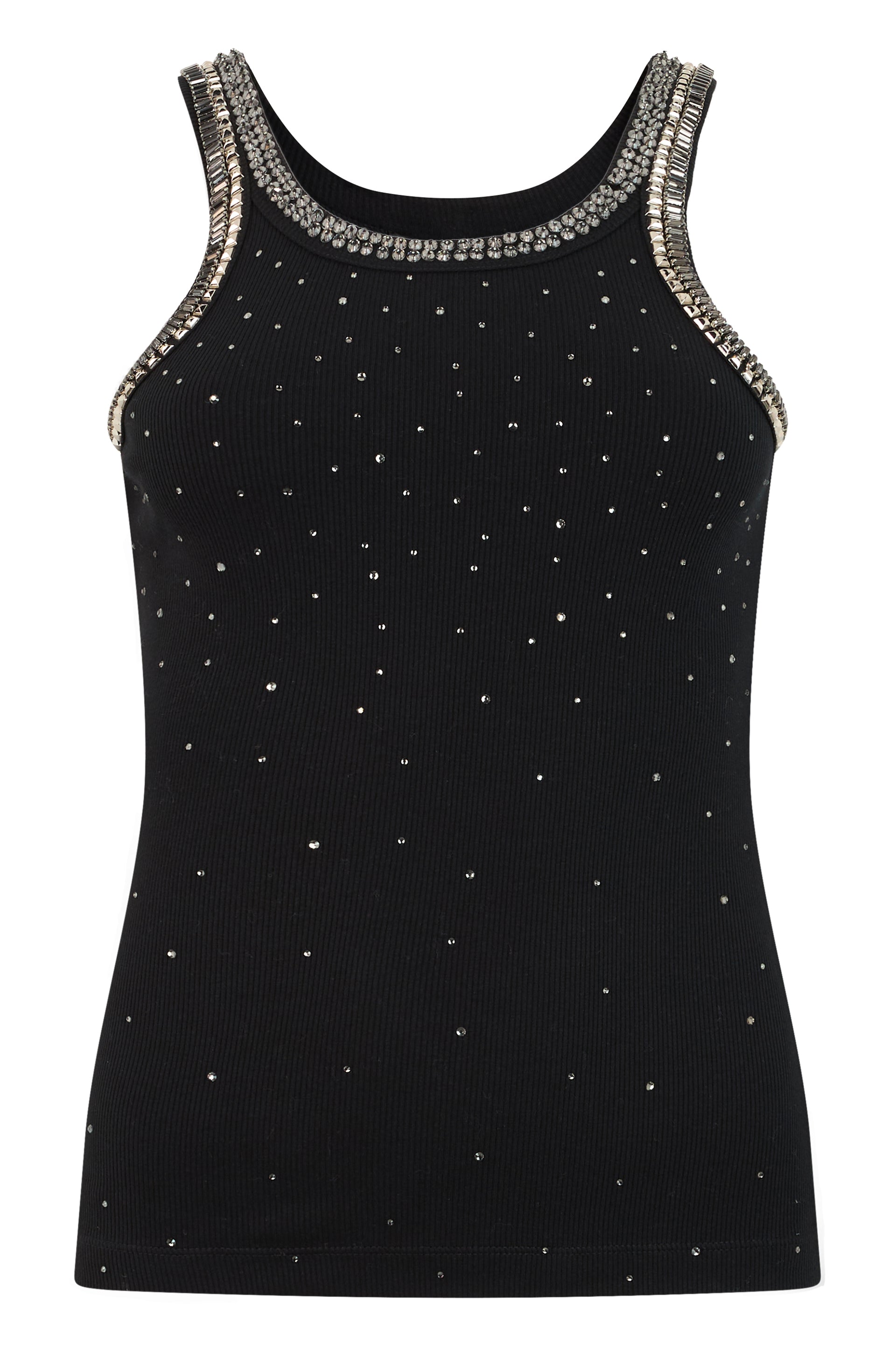 Rhinestone-Embellished Tank Top — Black