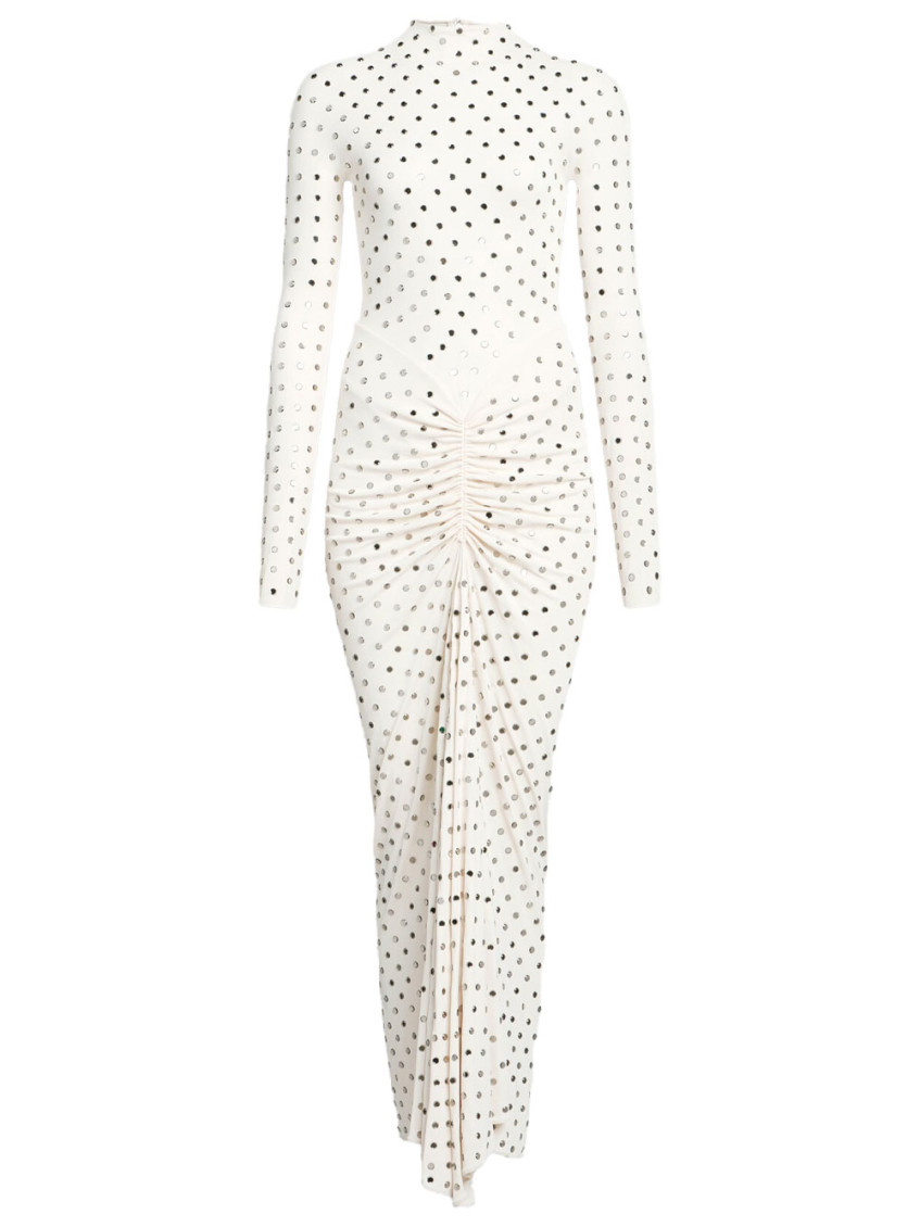 White Gathered Crystal-embellished Jersey Midi Dress