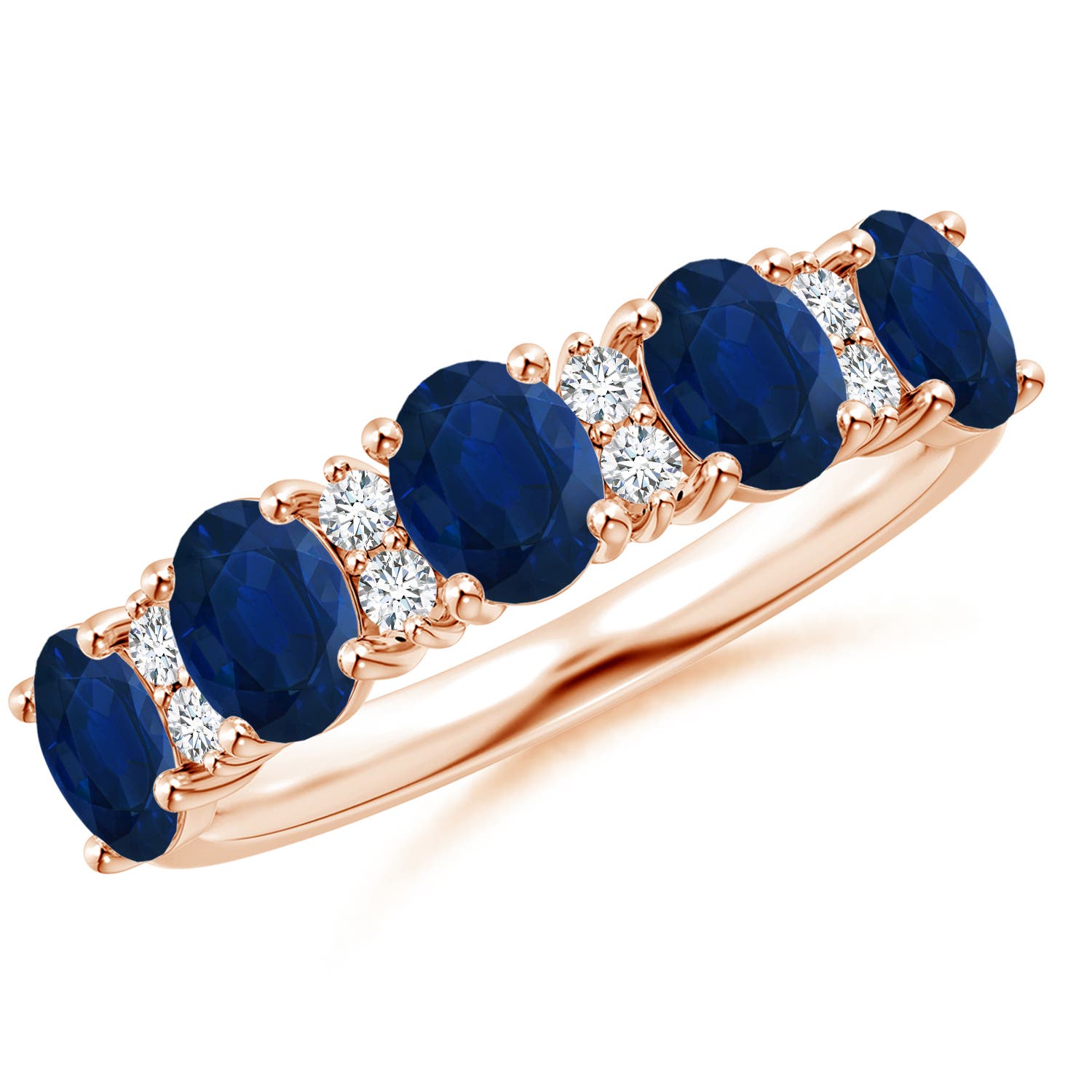 Angara 2.0 Carats Five Stone Blue Sapphire and Diamond Wedding Ring in 14K Rose Gold