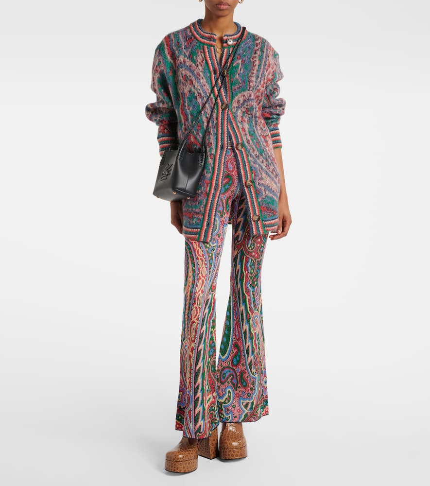 Knitted paisley jacquard flared pants