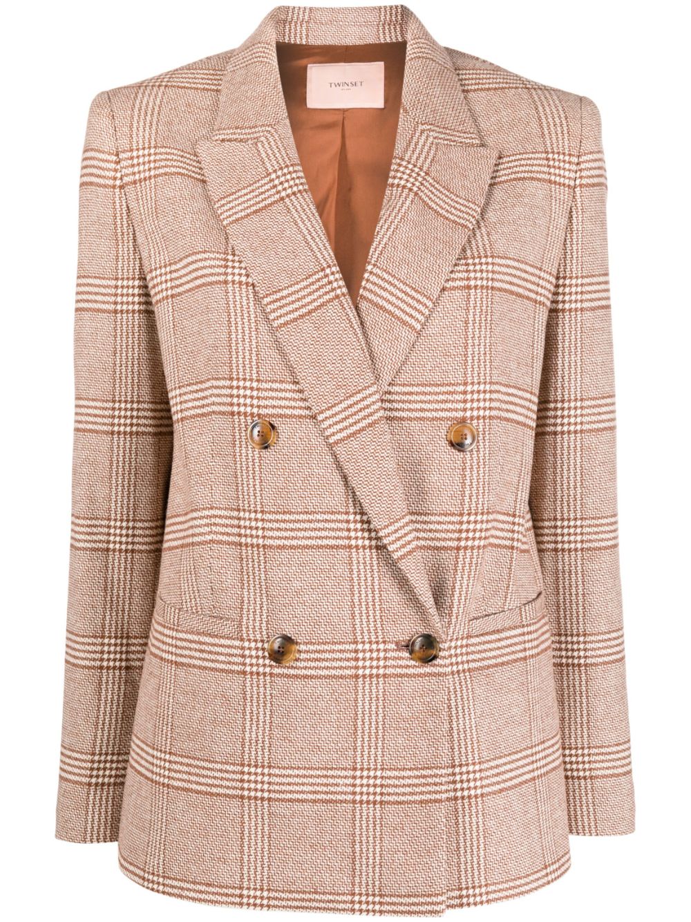 Double-breasted checked blazer - Neutrals