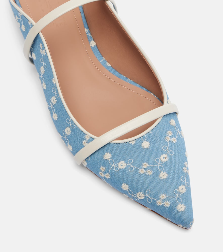 Maureen leather-trimmed denim mules