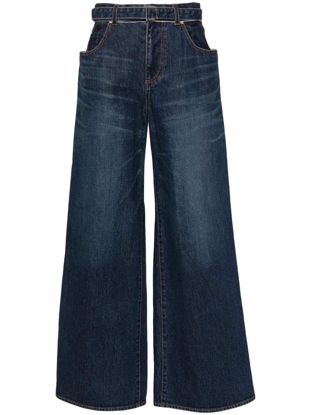 Wide-leg belted jeans - Grey