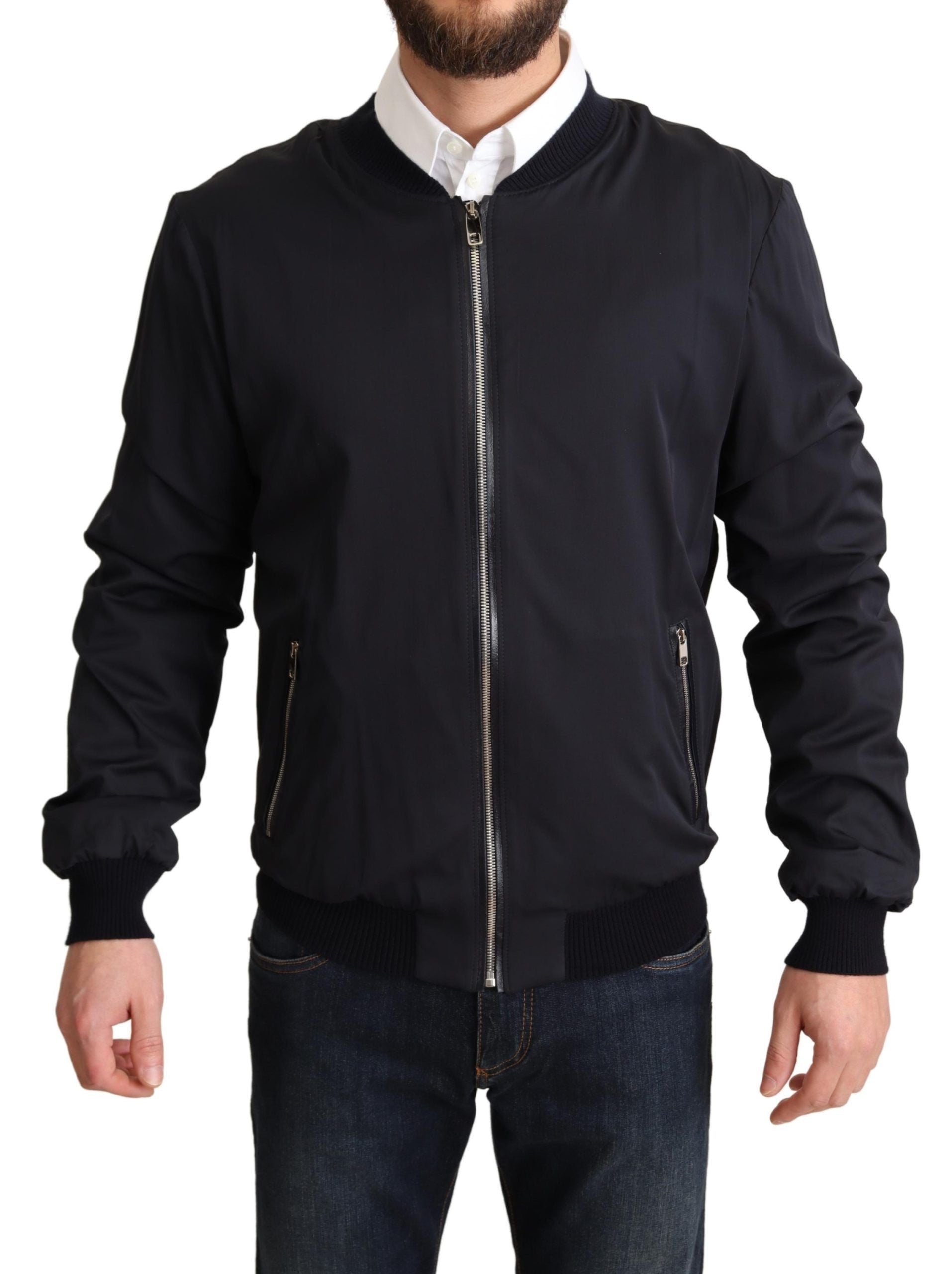 Silk Bomber Jacket — Navy
