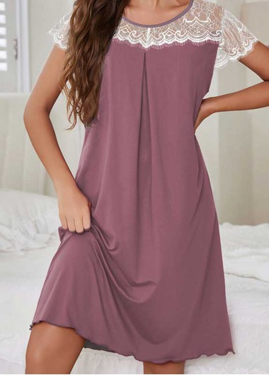 Modlily Dusty Purple Short Sleeve Round Neck Nightdre
