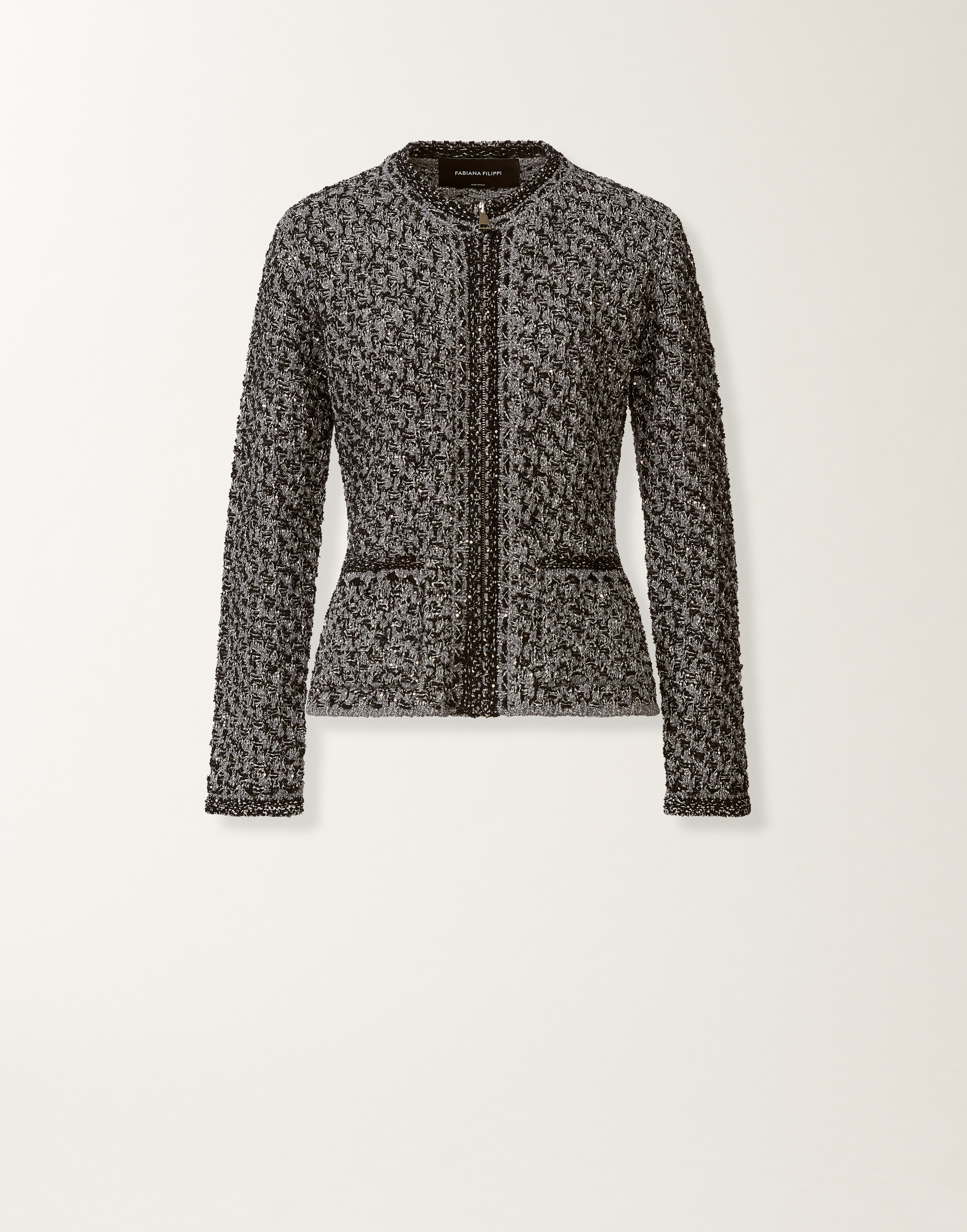 Dark blue sequin tweed jacket with a denim effect