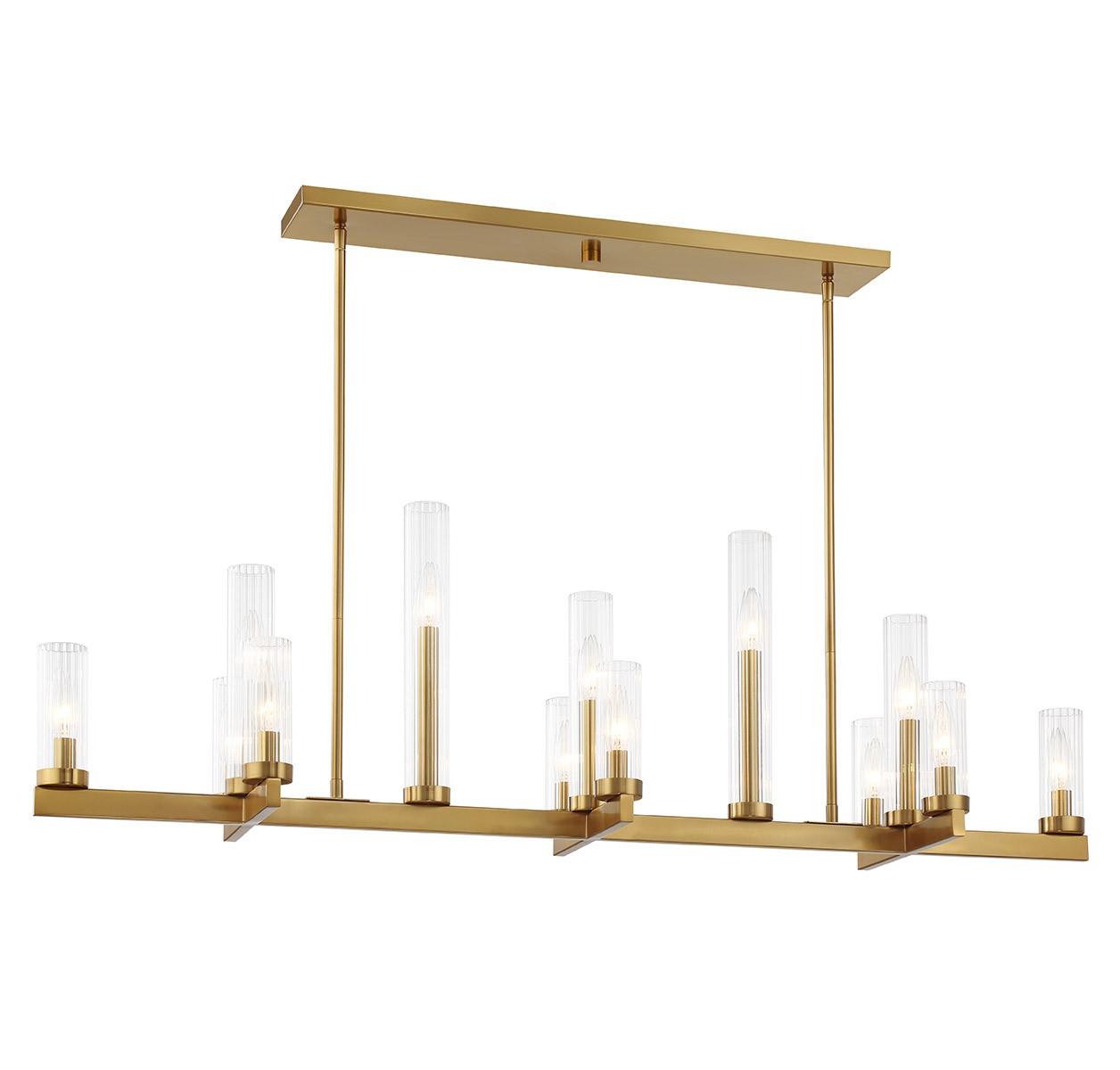 Warm Brass 13 Light Linear Chandelier from the Carina Collection