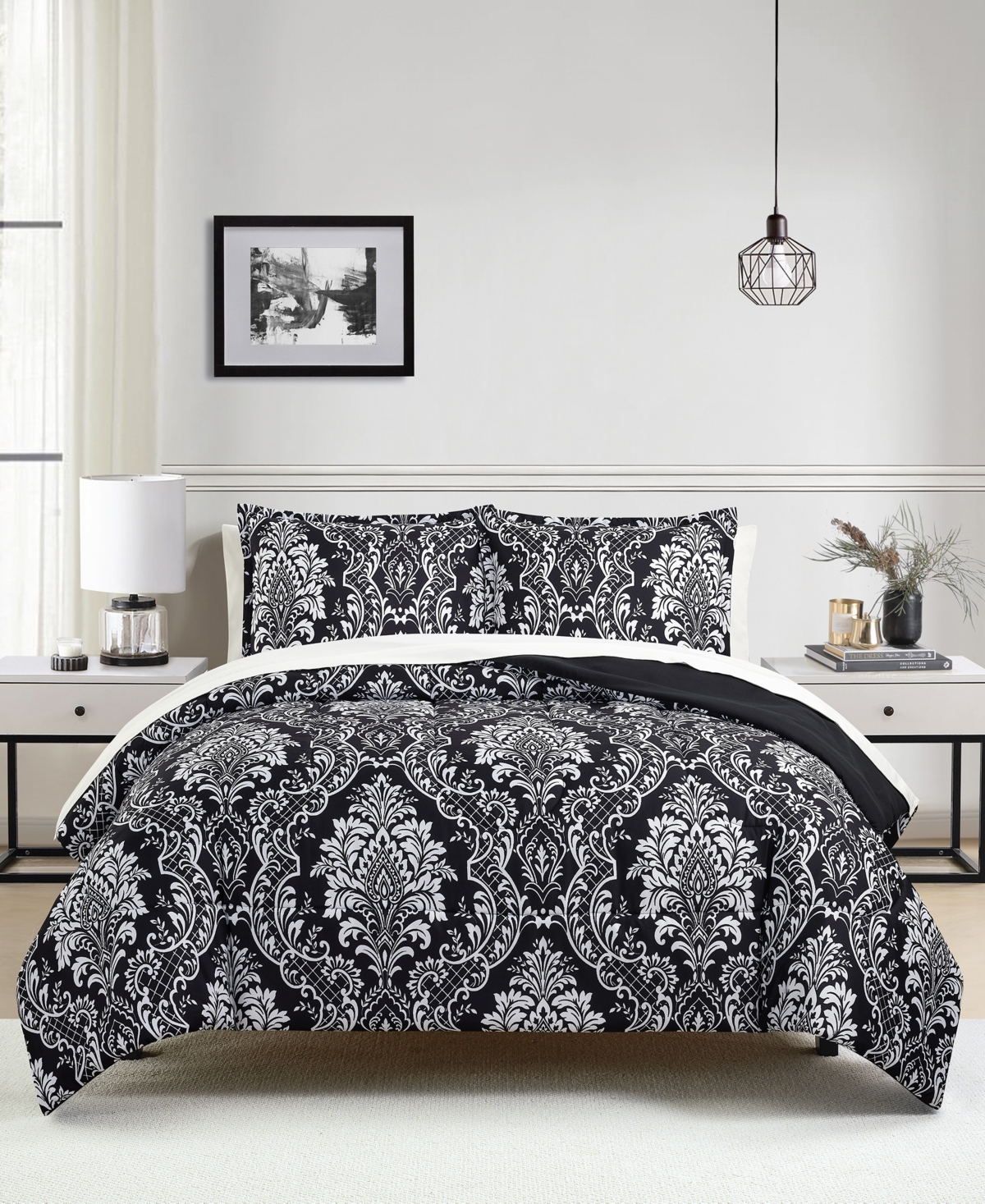 Demi Reversible 3-Pc. Comforter Sets - Black