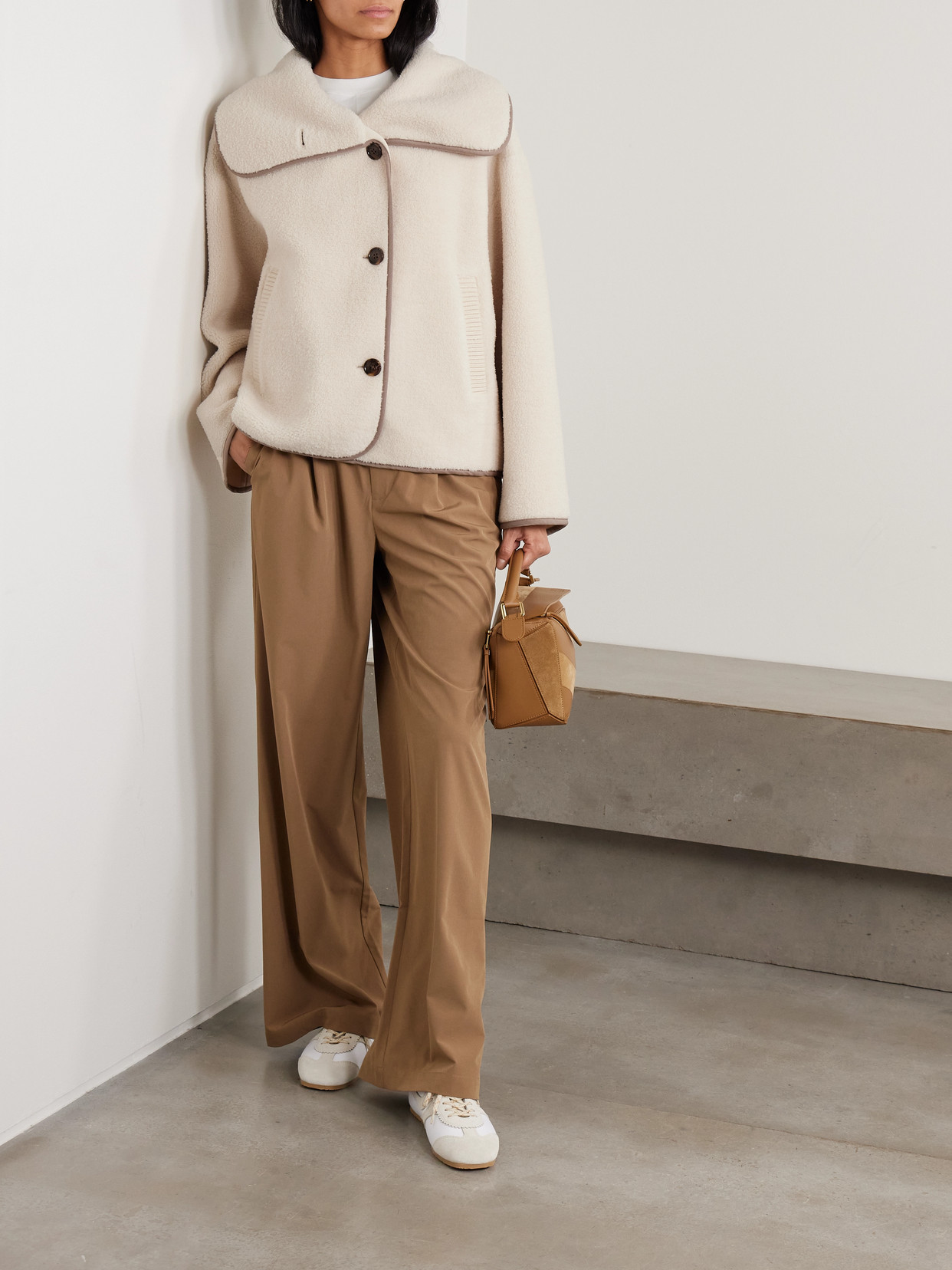 Romane Jersey-trimmed Fleece Jacket - Cream