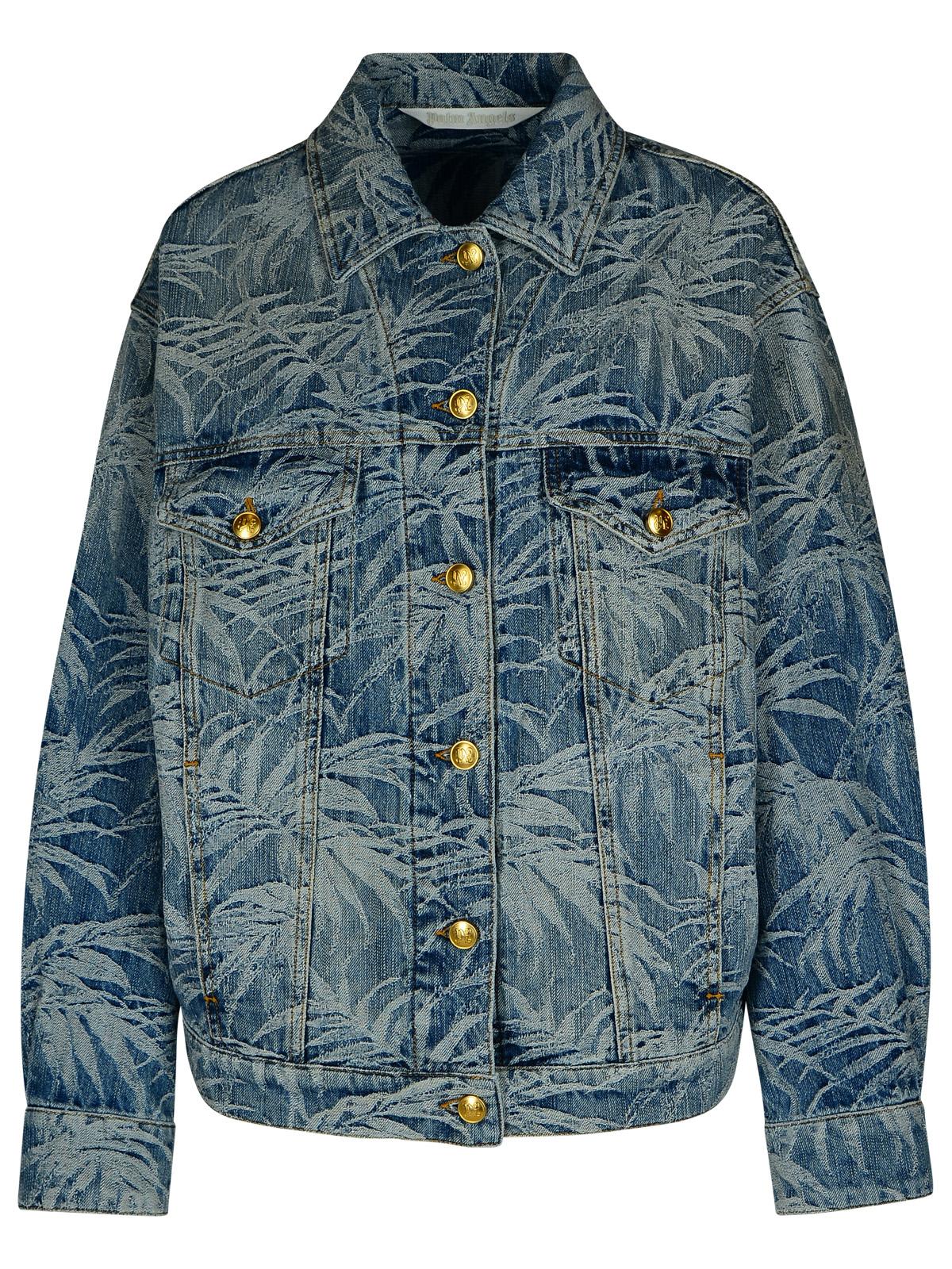 Palm tree-print denim jacket - Blue