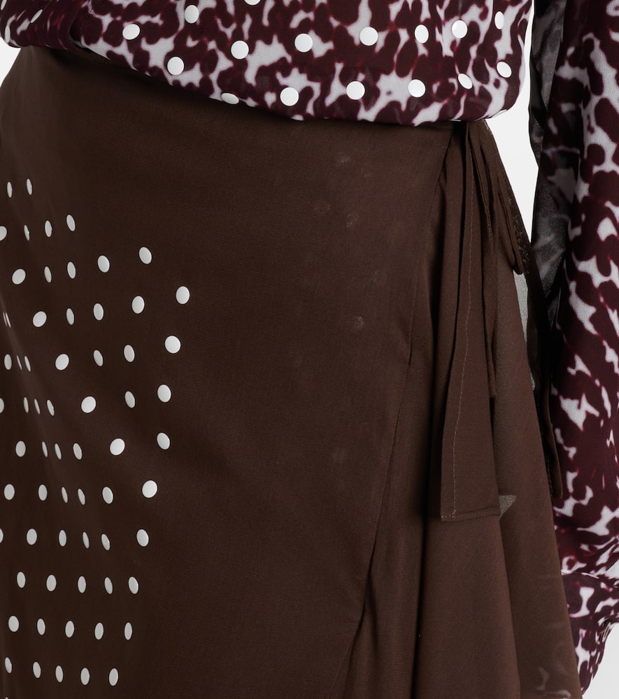 Polka-dot silk-blend midi skirt