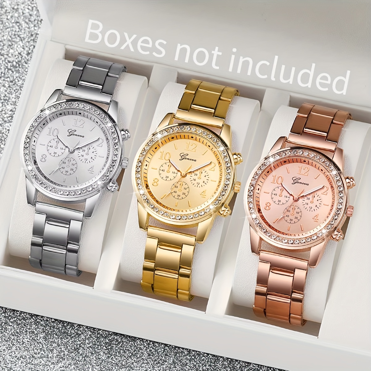 TEMU 3pcs Set Fashion Women's Watches, Elegant Ladies Stainless Quartz Watch Setwithout Box, Elegant , Stylish Wristwatch, Watch, Sophisticated