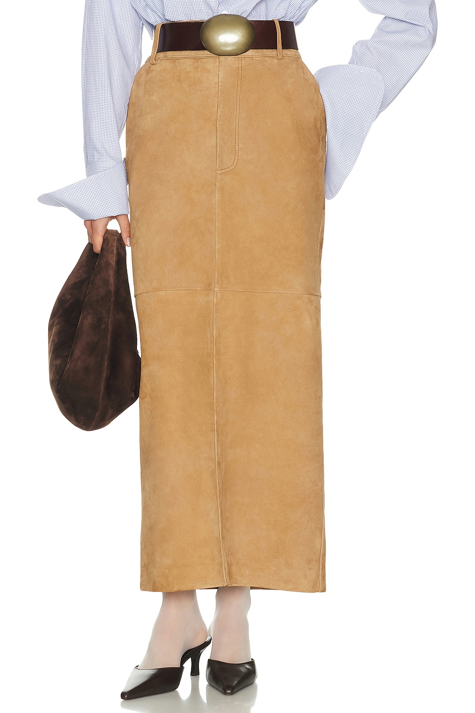 Helsa Suede Column Skirt in Caramel - Tan. XXS also in