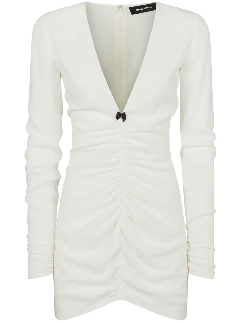 V-neck gathered minidress - White