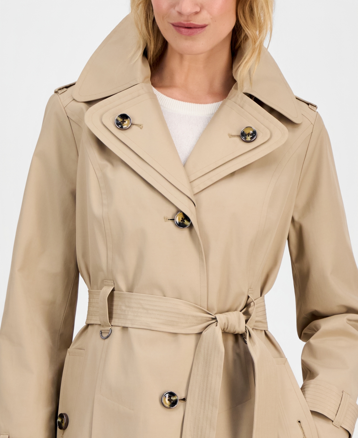 Women's Single-Breasted Hooded Belted Trench Coat - STONE