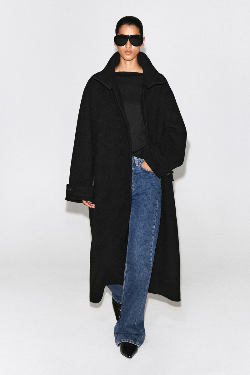 Belted Wool-Blend Mock-Neck Coat