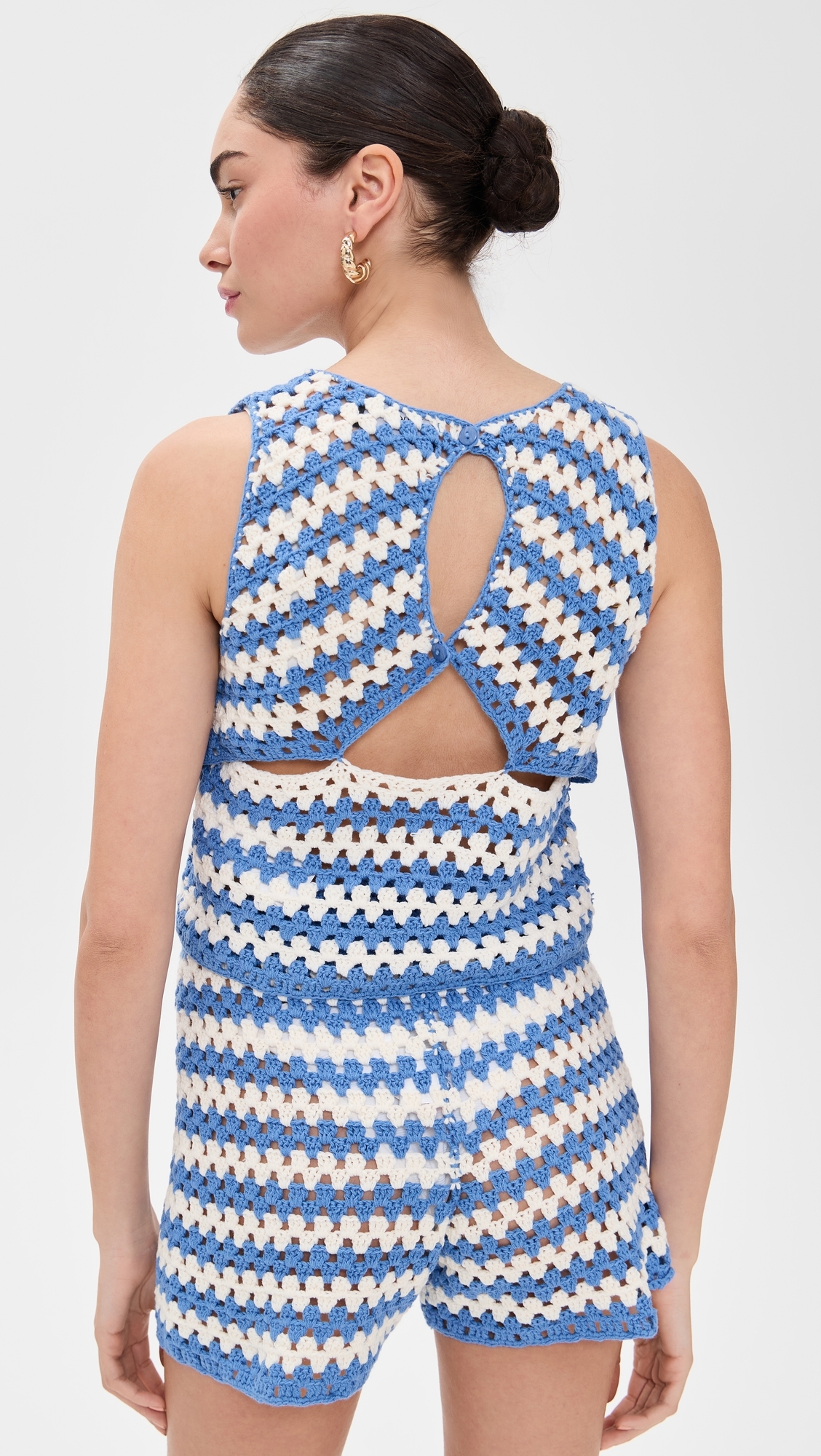 MINKPINK Cally Crochet Crop Top Blue/White