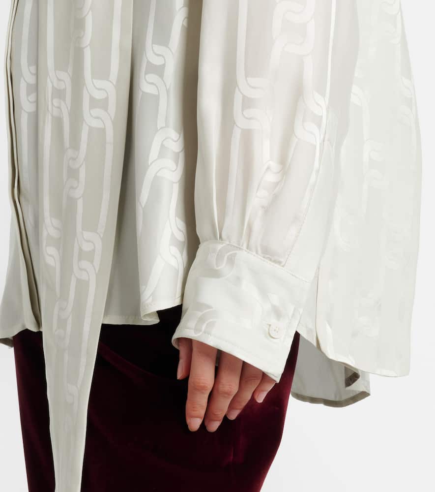Scarf-detail satin jacquard blouse