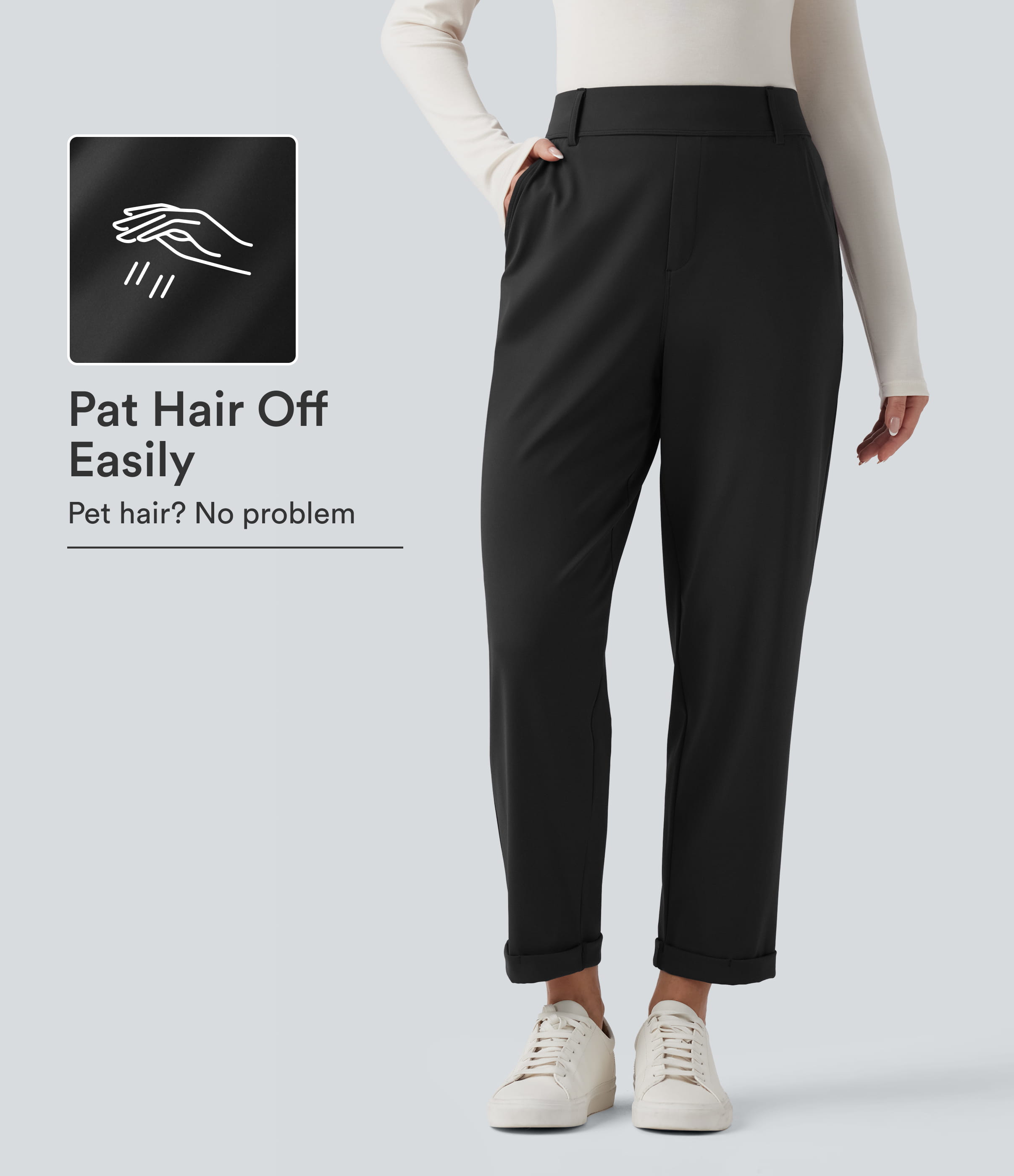 Patitoff™ 2.0 Pet Hair Resistant High Waisted Tapered Casual Pants with Pockets  - Black