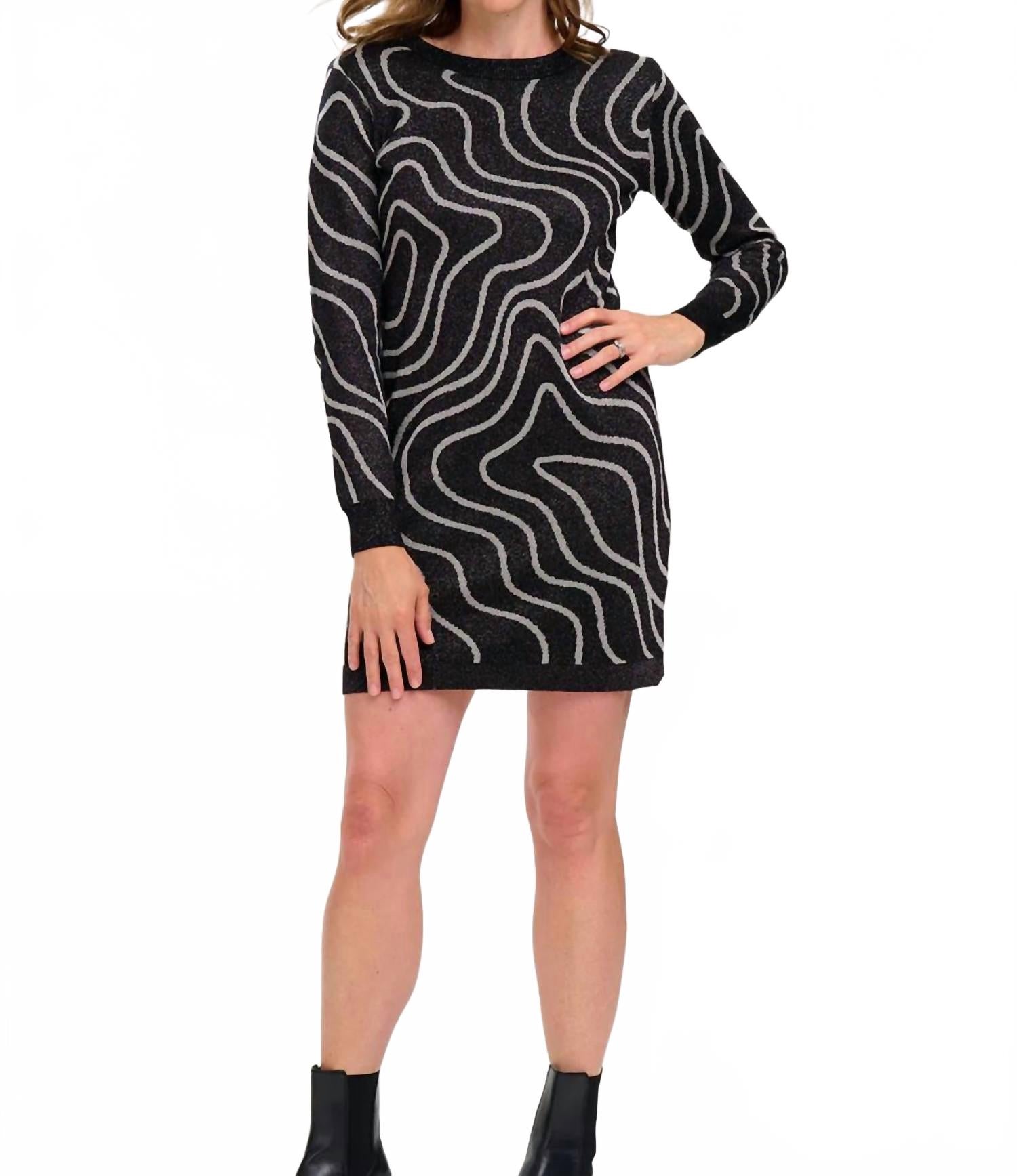 Kristen Knit Mini Dress In Grey Swirls