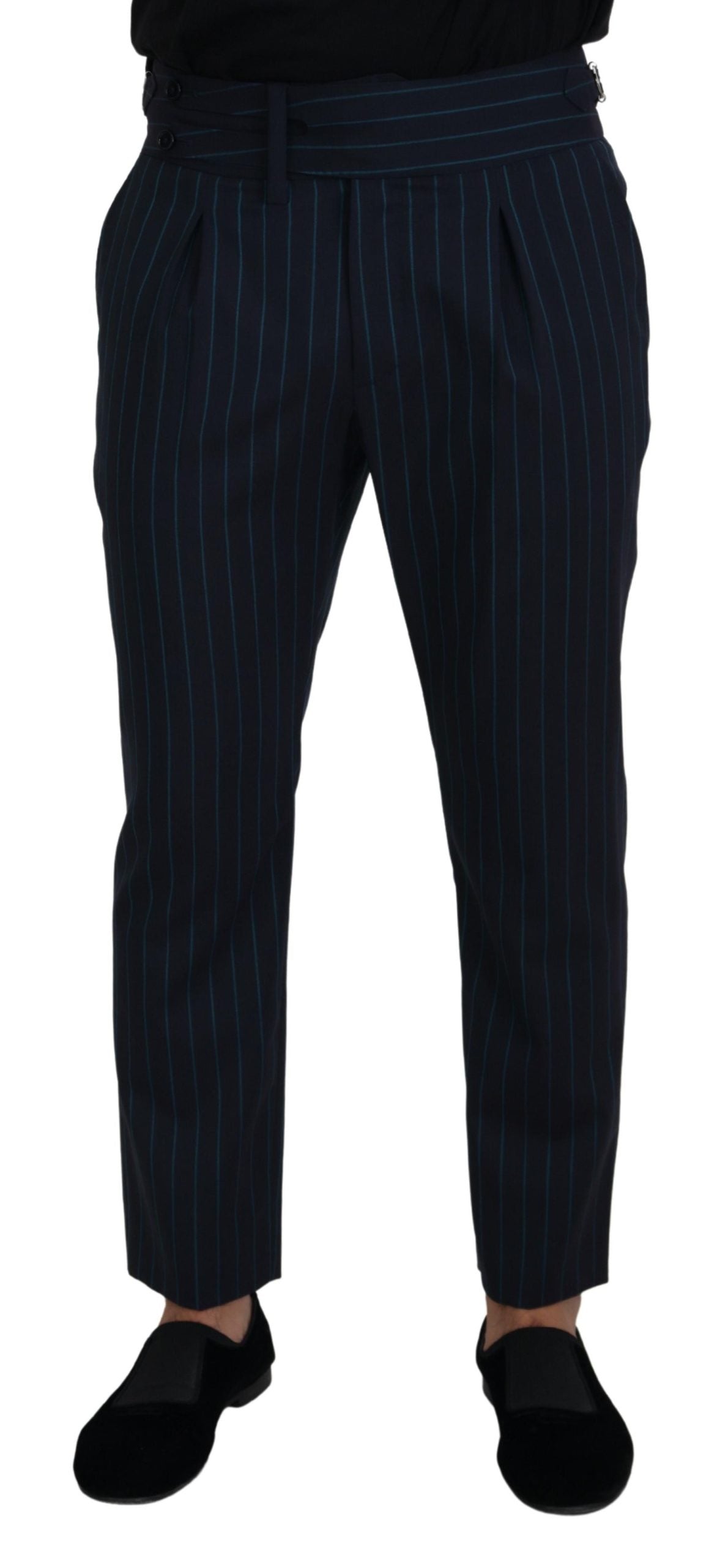 Virgin Wool Striped Trousers — Navy