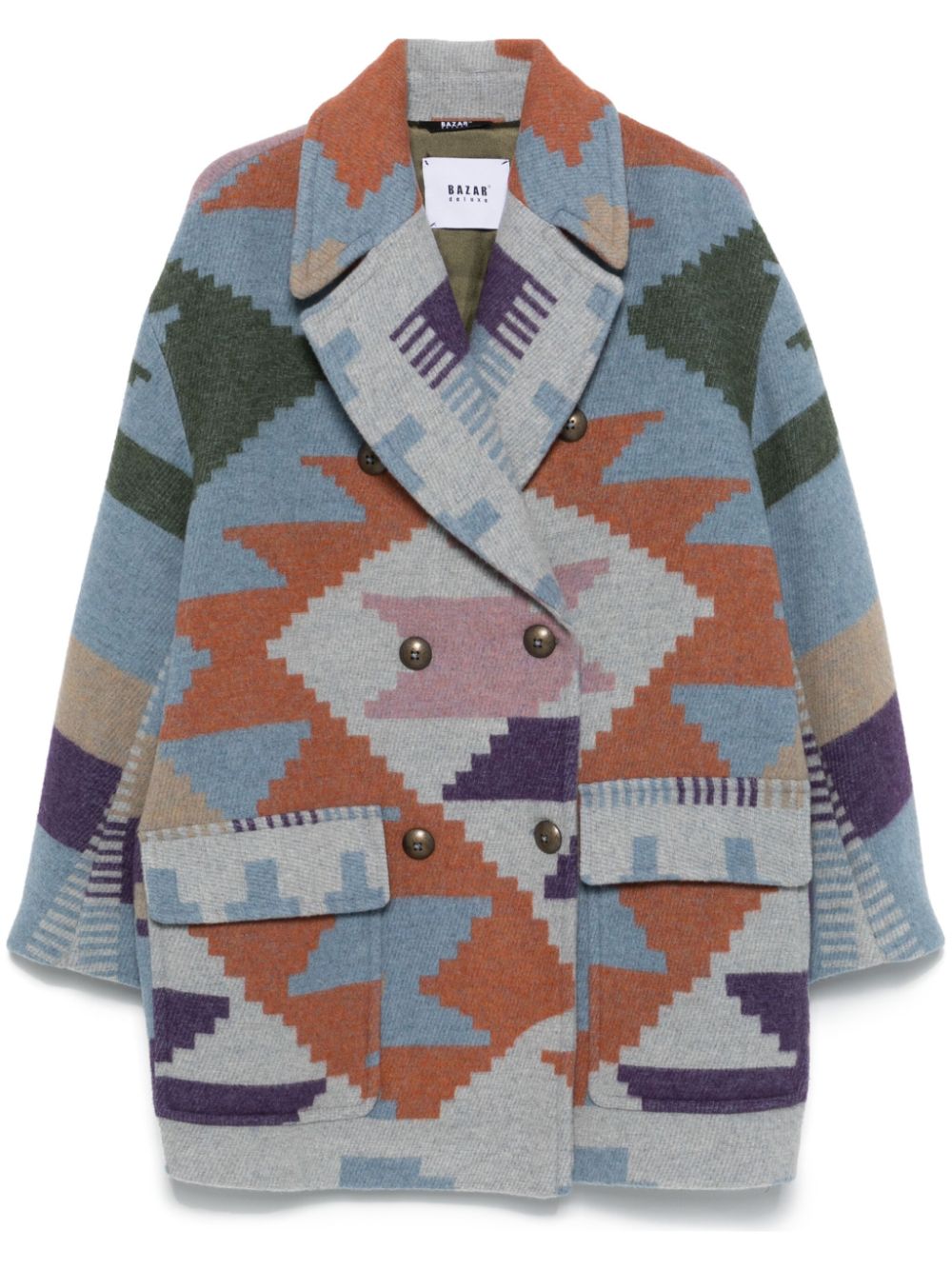 Patterned-intarsia coat - Blue